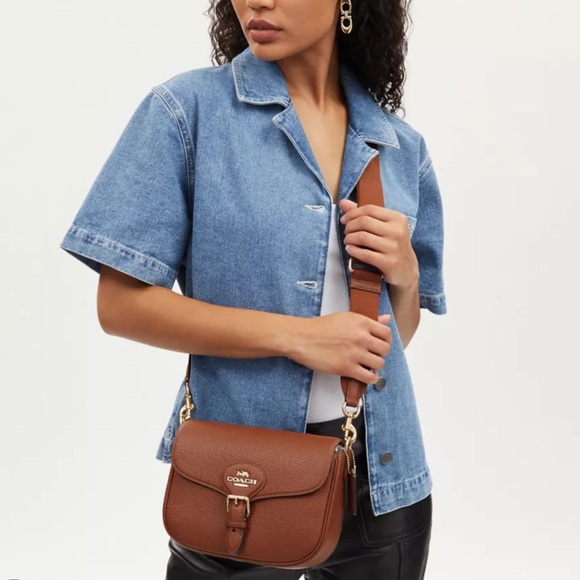 COACH Amelia Large Saddle Bag Soft Pebbled Leather Redwood Size 9 1/4”x7”x3 1/4” - Picture 2 of 7